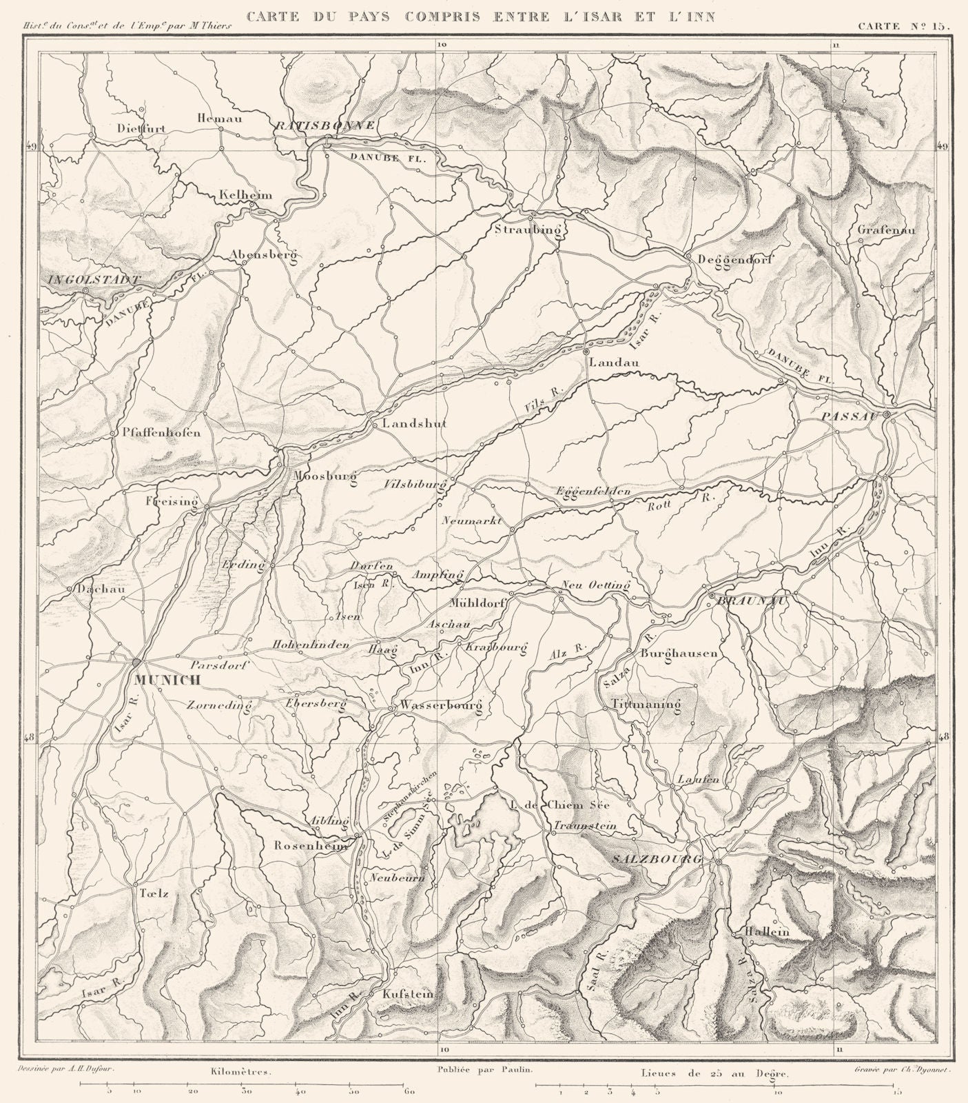 GERMANY AUSTRIA. Isar Inn. Munich Salzburg Munchen Regensburg 1859 old map